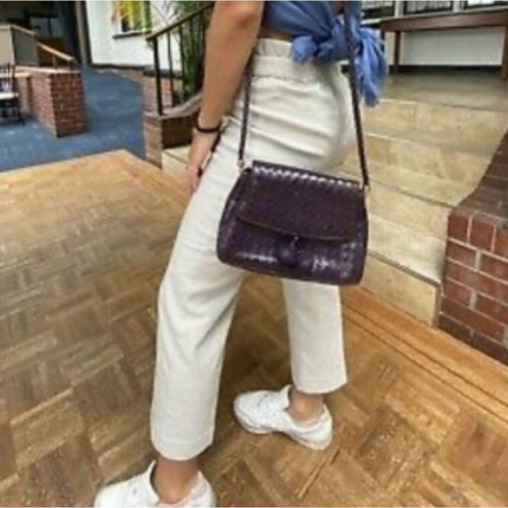 Linda matthews Linen Blend Striped Paperbag Pants Cropped Straight Leg Size 4